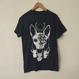 Threadless Black T-Shirt with White Text Sphynx Cat